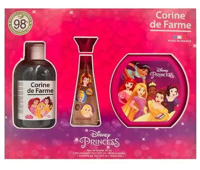 Corine De Farme, Disney Princess, zestaw prezentowy: woda toaletowa, 30 ml + żel pieniący 3w1, 300 ml + pudełko na przekąski