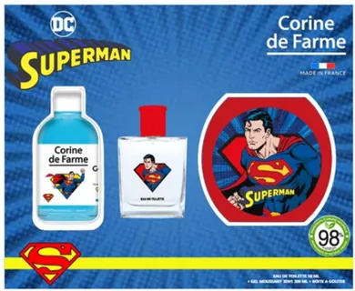 Corine De Farme, Superman, zestaw prezentowy, woda toaletowa, 50 ml + żel pieniący 3w1, 300 ml + pudełko na przekąski