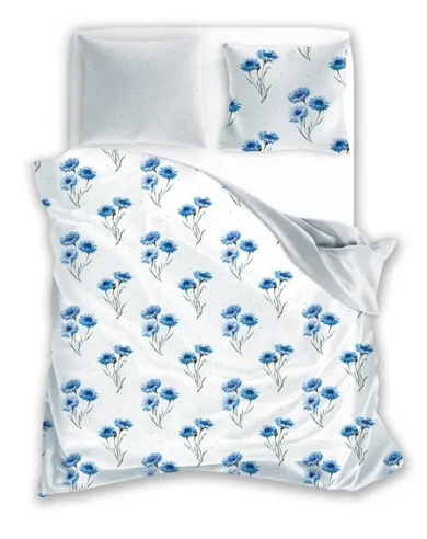 Cottage Home, 2-częściowy komplet pościeli bawełnianej, kwiaty chabry, 140-200 cm