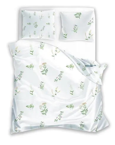 Cottage Home, 2-częściowy komplet pościeli bawełnianej, kwiaty zielone, 140-200 cm