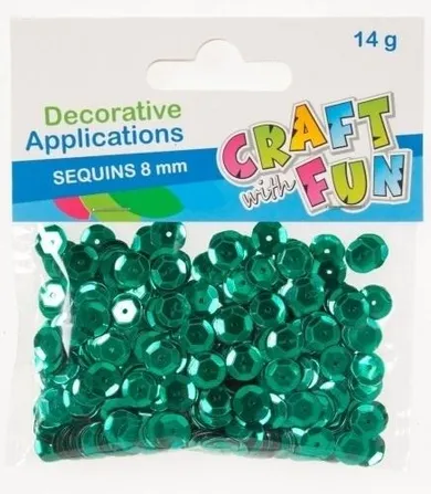 Craft With Fun, cekiny metaliczne, guziki, 8 mm, zielone