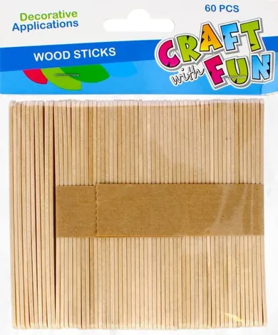 Craft With Fun, patyczki drewniane, dekoracyjne, płaskie, naturalne