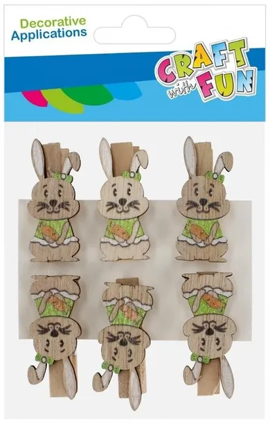 Craft With Fun, spinacze, drewniane, zajączek, 6 szt.