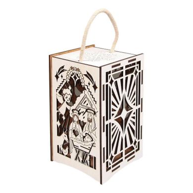 Cresco, lampion adwentowy drewniany, stajenka LED