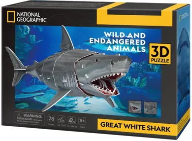 Cubic Fun, National Geographic, Rekin Żarłacz biały, puzzle 3D, 72 elementy