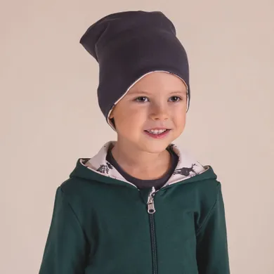 Czapka chłopięca, dwustronna, grafitowo-beżowa, Nicol