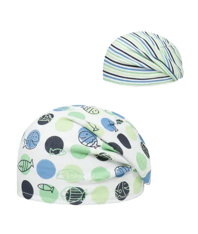 Czapka chłopięca, dwustronna, mix, rybki, grochy, paski, Döll