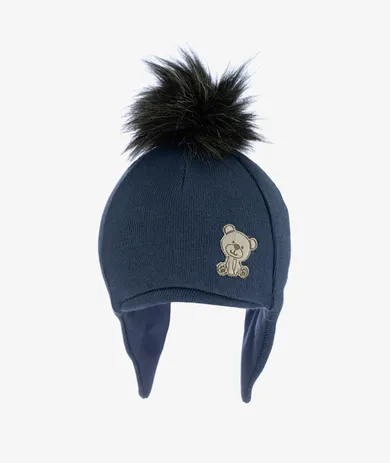 Czapka chłopięca, granatowa, miś, pompon, Iltom
