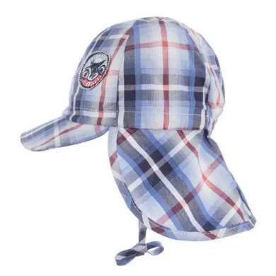 Czapka chłopięca safari, wiązana, niebieska, Döll