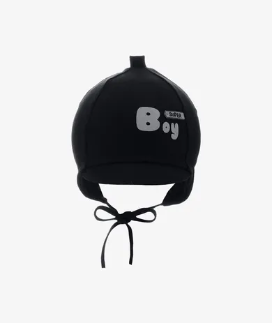 Czapka chłopięca, wiązana, czarna, Super boy, Iltom