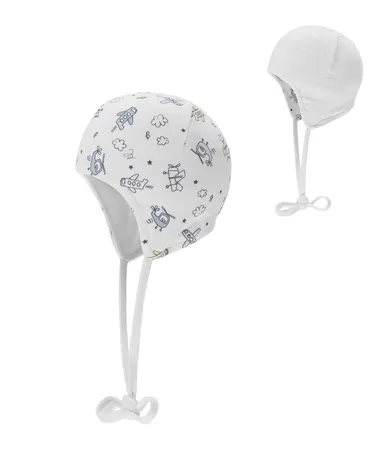 Czapka chłopięca, wiązana, dwustronna, biała, Döll