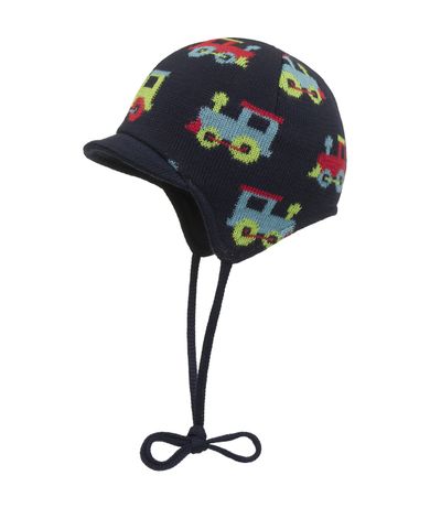 Czapka chłopięca, wiązana, granatowa, ciuchcie, Döll