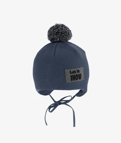 Czapka chłopięca, wiązana, granatowa, Let it snow, Iltom