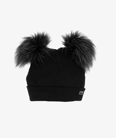 Czapka chłopięca z pomponami, czarna, Iltom