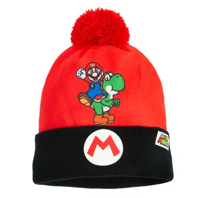 Czapka chłopięca z pomponem, czerwona, Super Mario