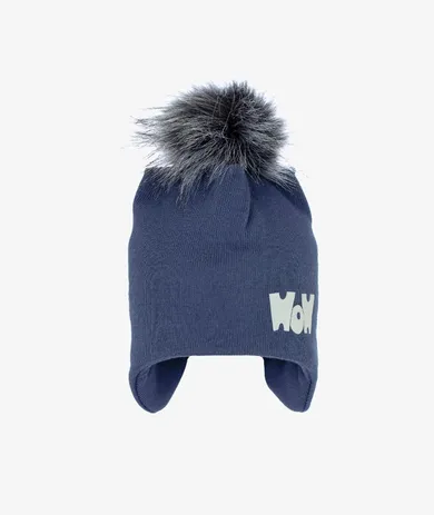 Czapka chłopięca z pomponem, granatowa, Wow, Iltom