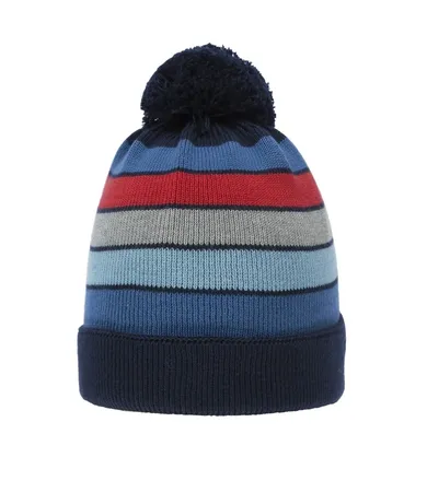 Czapka chłopięca z pomponem, niebieska, paski, Döll