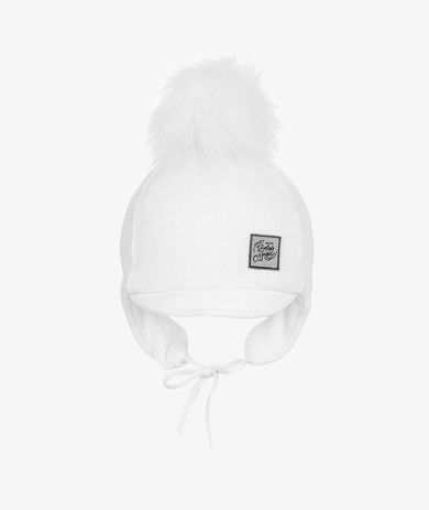 Czapka chłopięca z pomponem, wiązana, biała, Magic, Iltom