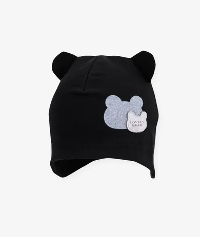 Czapka chłopięca z uszkami, czarna, misie, Iltom