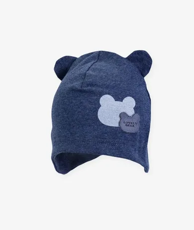 Czapka chłopięca z uszkami, granatowa, misie, Iltom