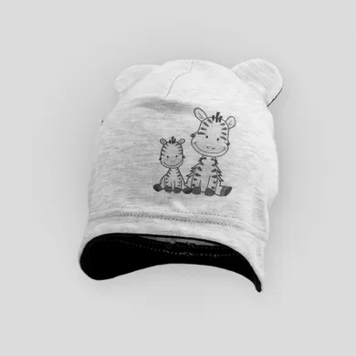 Czapka chłopięca z uszkami, szara, zebra, Iltom