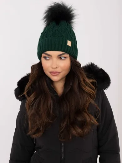 Czapka damska z wełną, zielona, Rue Paris