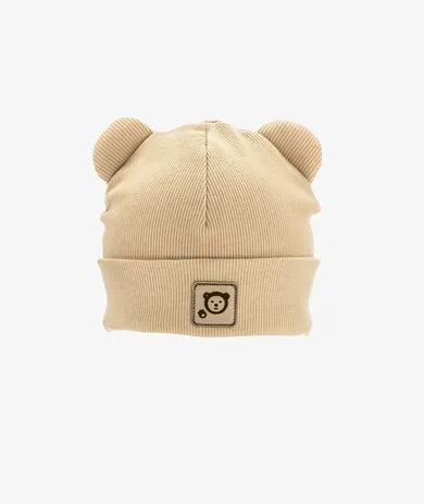 Czapka dziecięca, prążkowana, beżowa, Iltom