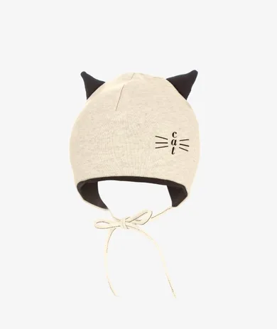 Czapka dziecięca, wiązana, beżowa, Iltom