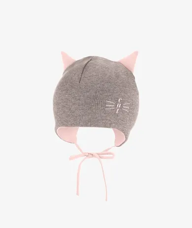 Czapka dziecięca, wiązana, brązowa, Iltom