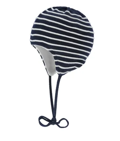 Czapka dziecięca, wiązana, ciemnoniebieska, paski, Döll