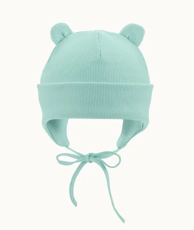Czapka dziecięca, wiązana, prążkowana, miętowa, Iltom