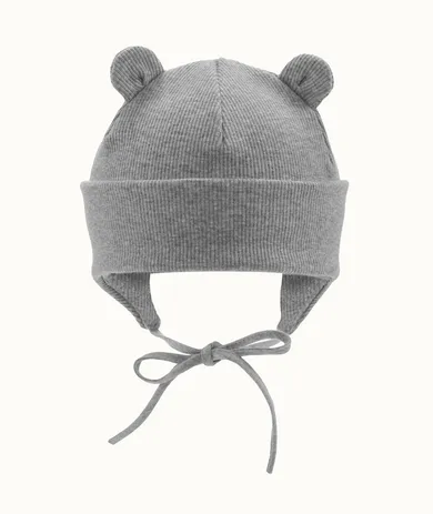 Czapka dziecięca, wiązana, prążkowana, szara, Iltom