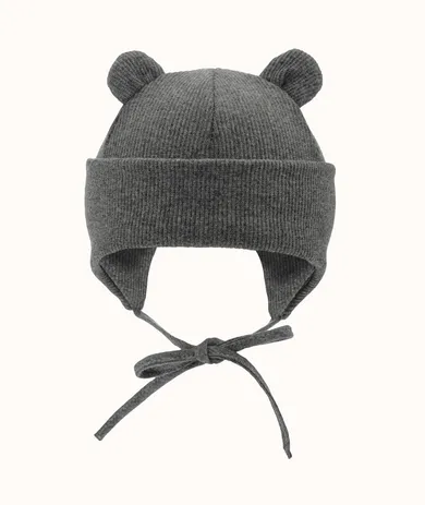 Czapka dziecięca, wiązana, prążkowana, szara, Iltom