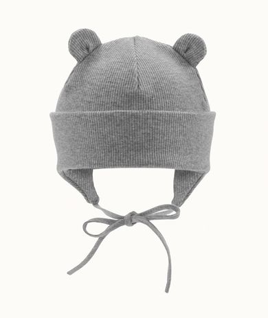 Czapka dziecięca, wiązana, prążkowana, szara, Iltom