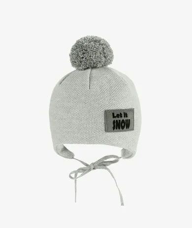 Czapka dziecięca, wiązana, szara, Let it snow, Iltom