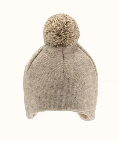 Czapka dziecięca z pomponem, beżowa, Iltom