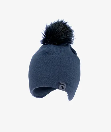 Czapka dziecięca z pomponem, granatowa, Iltom