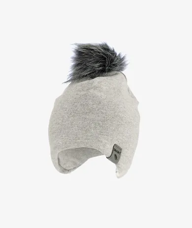 Czapka dziecięca z pomponem, szara, Iltom