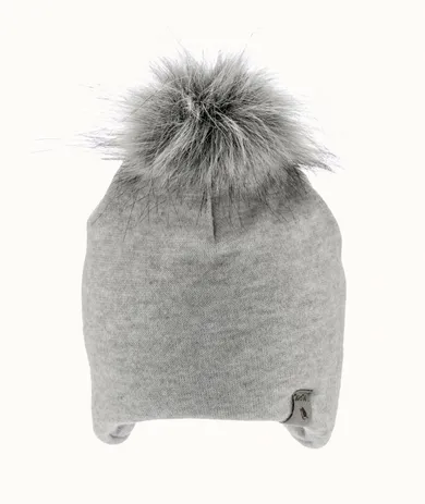 Czapka dziecięca z pomponem, szara, Iltom
