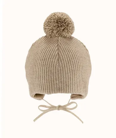 Czapka dziecięca z pomponem, wiązana, beżowa, Iltom