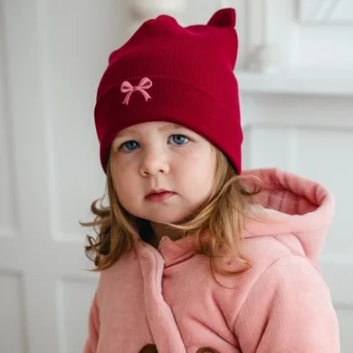 Czapka dziewczęca, bordowa, Eevi