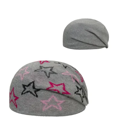 Czapka dziewczęca, dwustronna, szara, gwiazdki, Döll