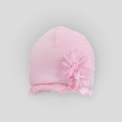 Czapka dziewczęca, różowa, kwiatek, Iltom