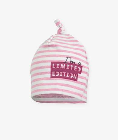 Czapka dziewczęca, różowa, paski, Iltom