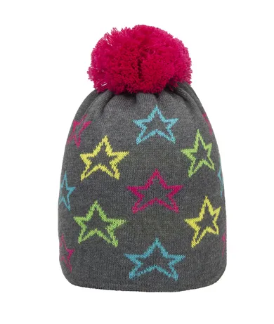 Czapka dziewczęca, szara, gwiazdki, pompon, Döll