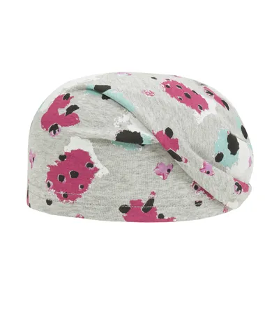 Czapka dziewczęca, szara, kolorowe wzory, Döll