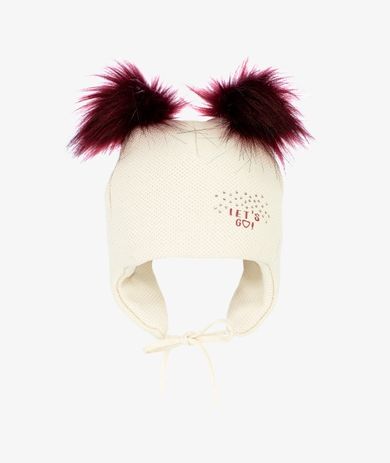 Czapka dziewczęca, wiązana, beżowa, Let's go, Iltom