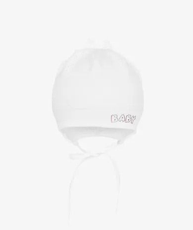 Czapka dziewczęca, wiązana, biała, Baby, Iltom