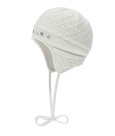 Czapka dziewczęca, wiązana, biała, dżety, Döll