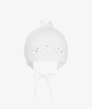 Czapka dziewczęca, wiązana, biała, Iltom